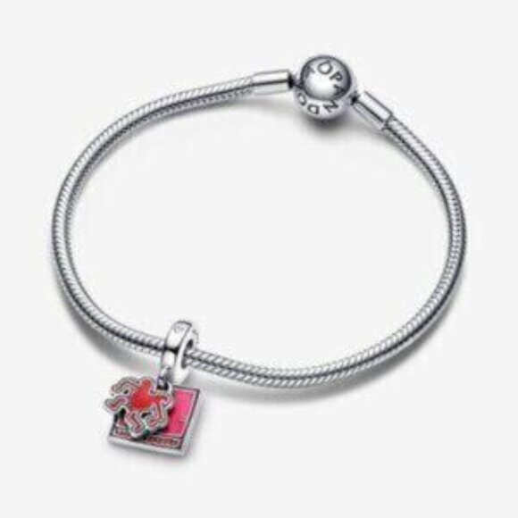 Pandora Keith Haringa x Pandora Walking Heart Double Dangle Charm - Picture 2 of 4